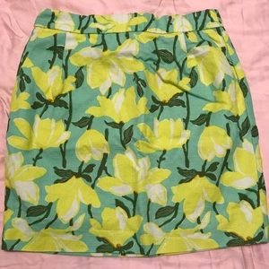JCrew mint green and yellow floral pencil skirt